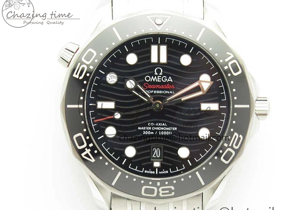 0520 2018 Seamaster Diver 300M OMF Best Edition Black Ceramic Black Dial on SS Bracelet A8800 (Black Balance Wheel) Breathable 7959